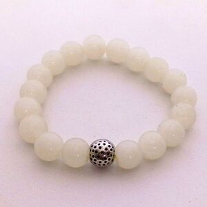 Natural Stone, Crystal Beaded Bracelet Rock Boho with a Metal Bead Accent Energy